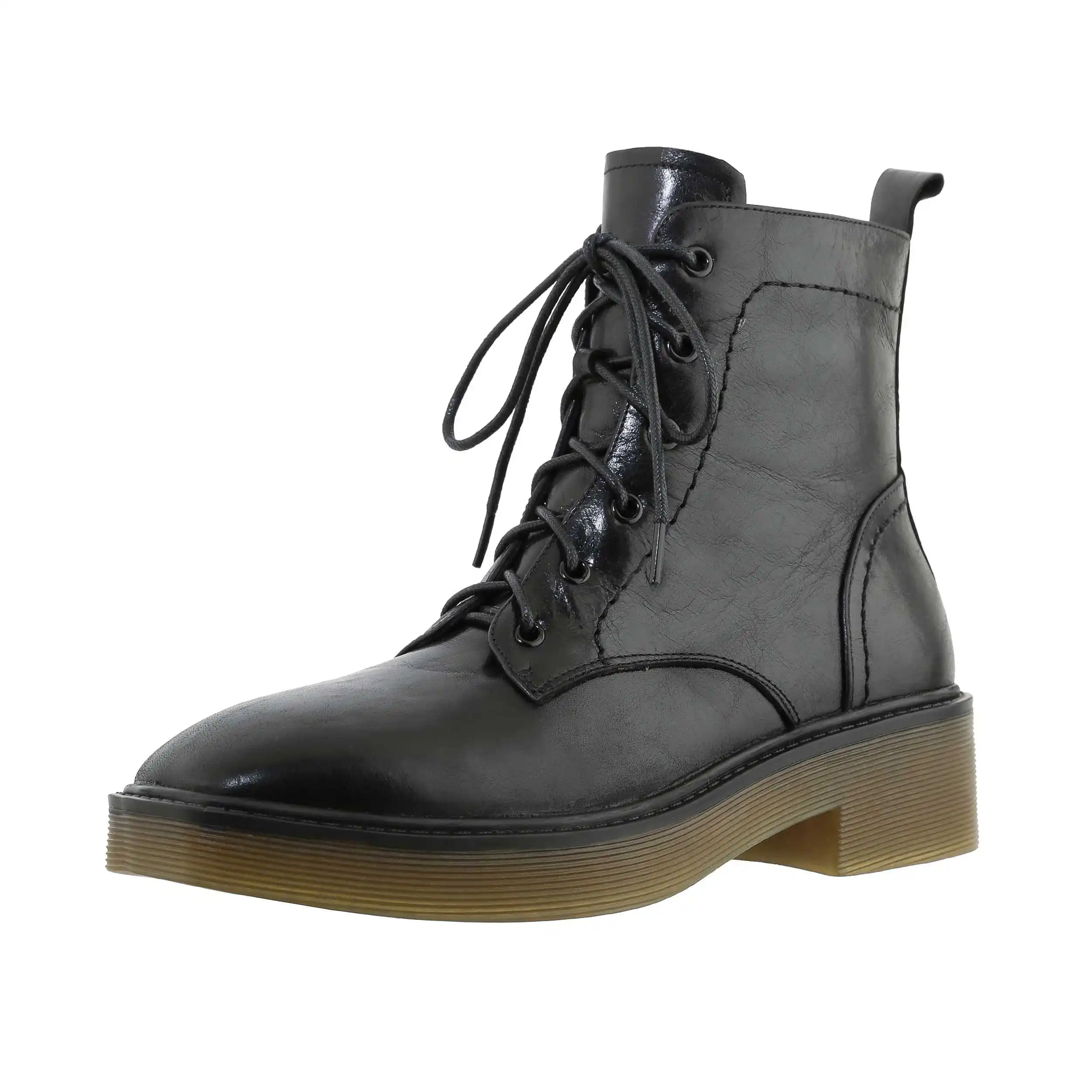 Beli Krazing Pot Gaya Eropa Asli Kulit Cross-tied Desain Square Toe Tebal Med Tumit Renda Tetap Hangat Energi Semata Kaki L06