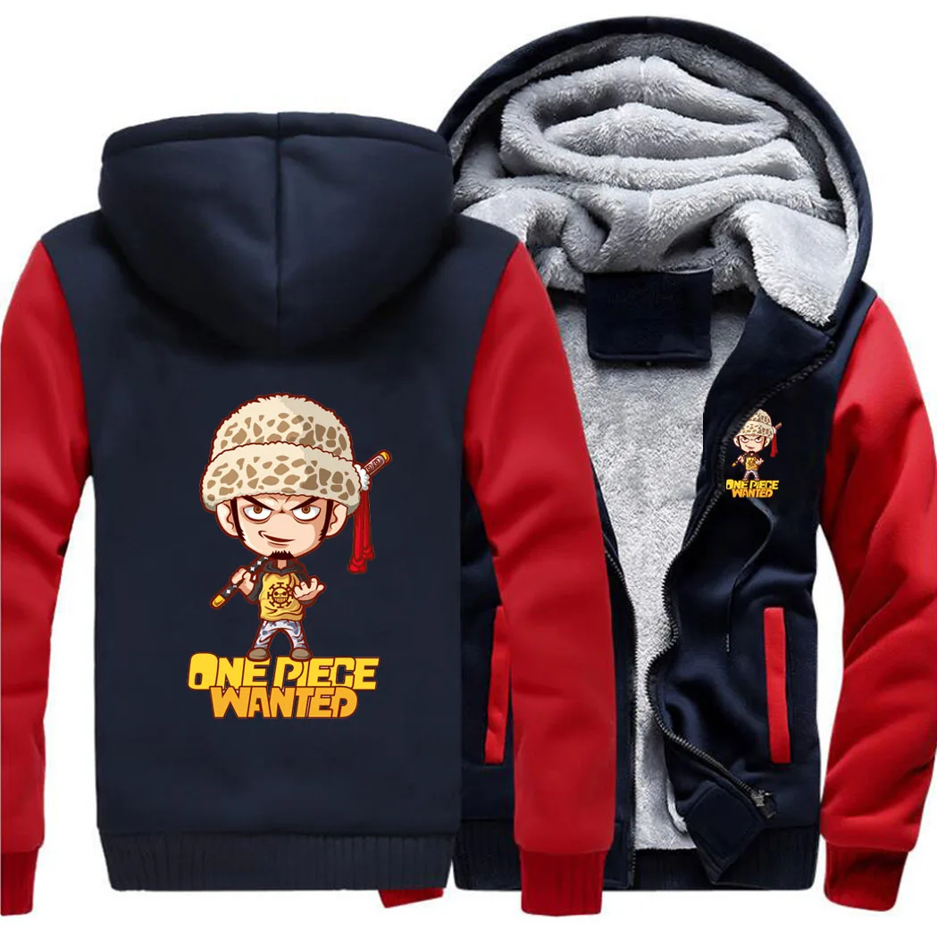 

One Piece Wanted Japanese Anime Loose Hoodies Winter Warm Street Jackets Coat Men Thick Hoodie Printed Fitted Gray Sweatshirt