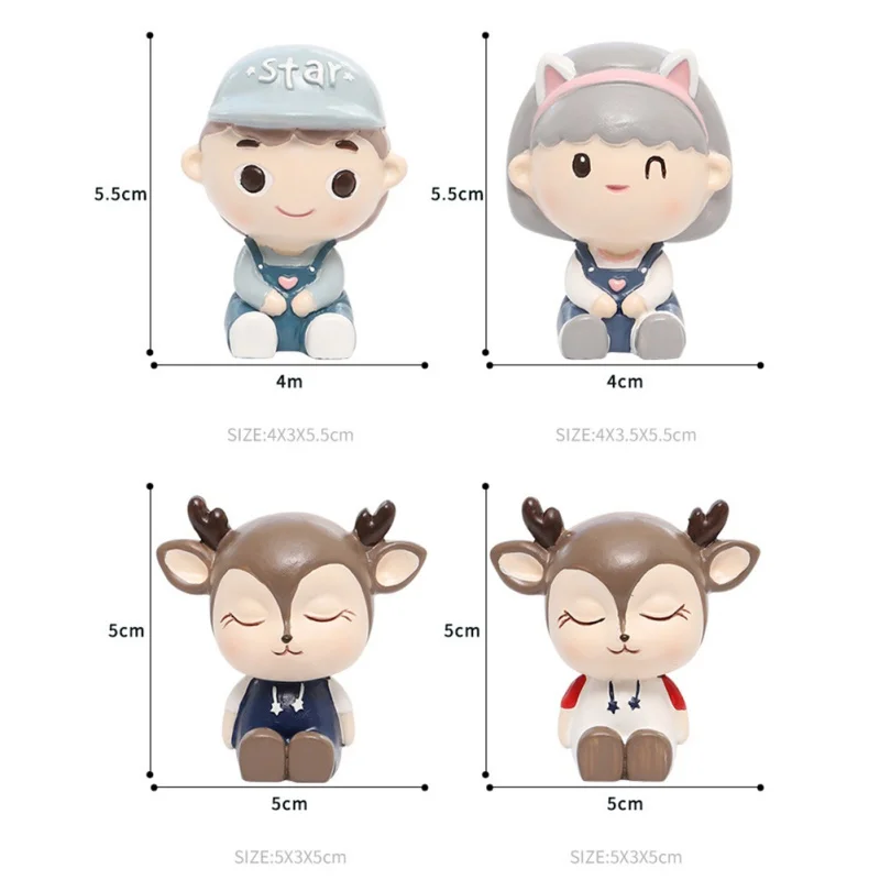 

Sculptures Cartoon Deer Couple Car Ornaments Car Center Console Decorative Small Ornaments Dessert Cake Decorative Ornaments
