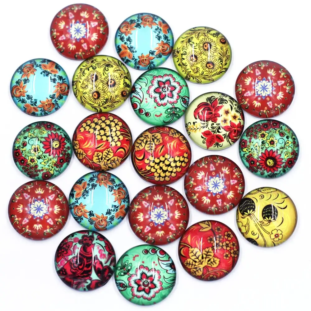 

5Pcs Cabochons Cameo Base Glass Wave Flower Flat Back Photo Round For Jewelry Making DIY Finding 35mm