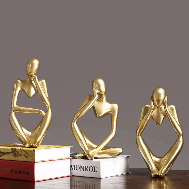 

Golden Sculpture Statue Thinker Statue Resin Figurine Office Home Decoration Desktop Decor Handmade Crafts Sculpture Modern Art