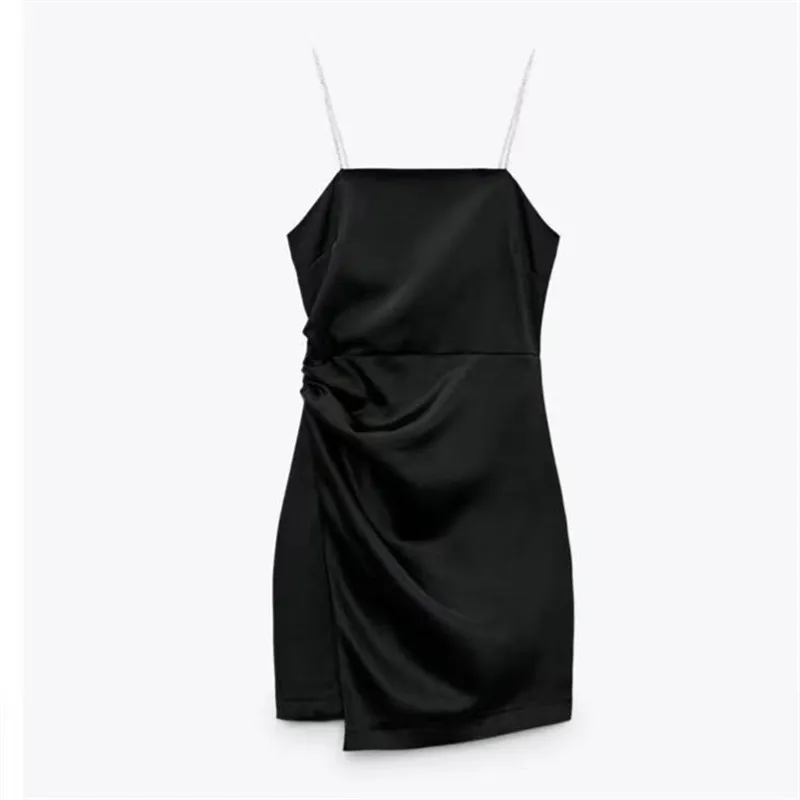 

Новинка осени 2021, женская одежда ZA, универсальное платье с подтяжками и искусственными украшениями в европейском и американском стиле