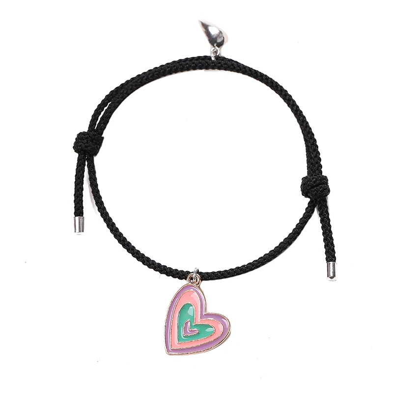 

2Pcs Couple Bracelet Handmade Rainbow Heart Friendship Bracelet Rope Braided Magnetic Distance Bracelet Kit Lover Jewelry