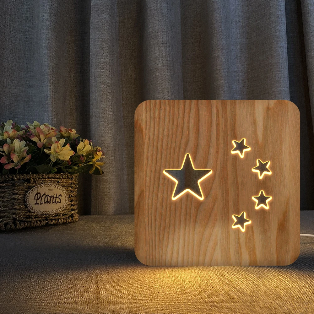 Креативный 3d светодиодный деревянный ночник звезда флаг луна стильный модный