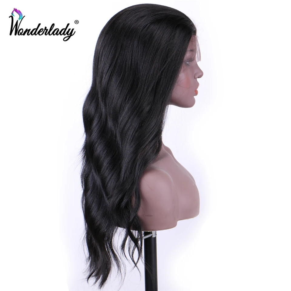 WonderLady длинные волнистые натуральные волны 1B # синтетические кружевные парики с