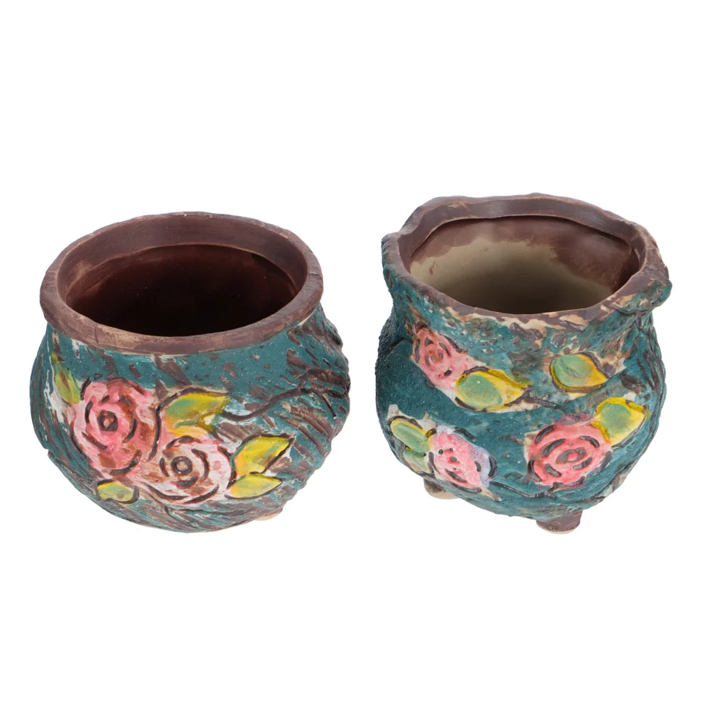 

2Pcs Ceramic Flowerpots Mini Carved Flowerpot Breathable Succulent Pots with Leg