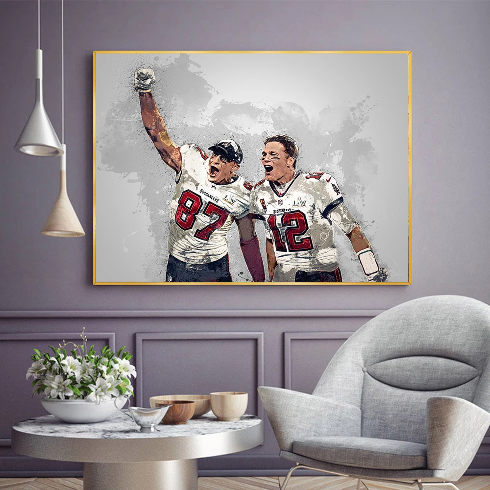 

Famous Rugby Team Brady, Gronkowski Posters and Prints Wall Art Canvas Football Player Art Painting for Gym Room Gift Home Decor