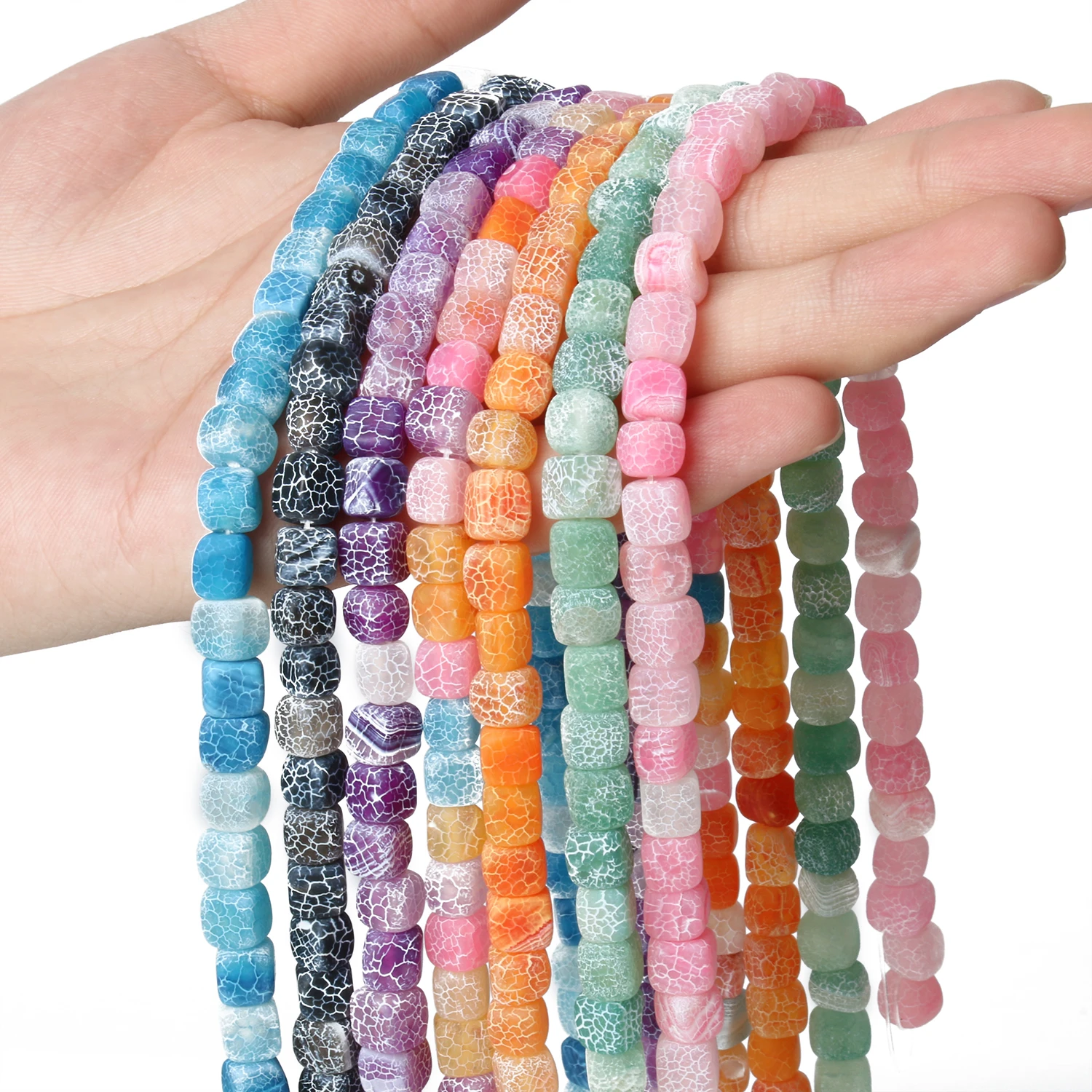 

Natural Stone Mixed color Frosted Cracked Square Agate Beads For Jewelry Making DIY Bracelet Necklace 8 mm 15 inches Wholesale