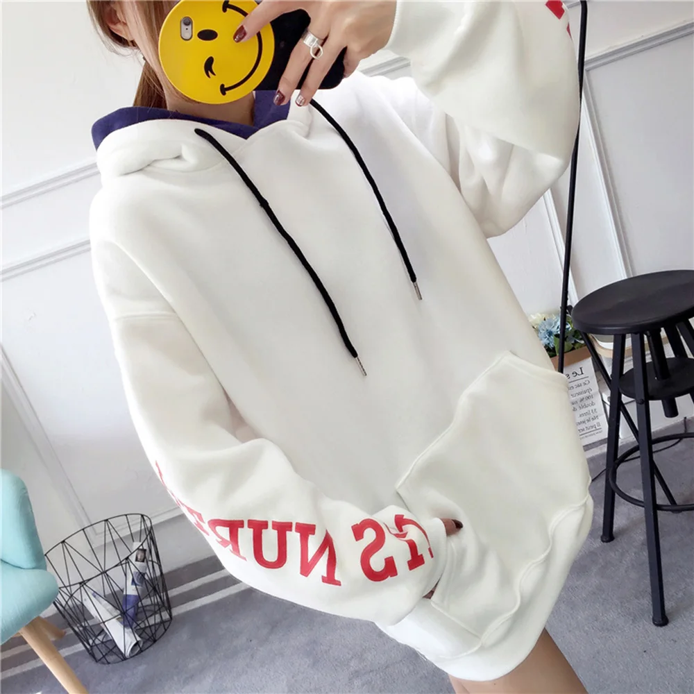Женские толстовки с капюшоном в стиле Харадзюку буквенным принтом теплые