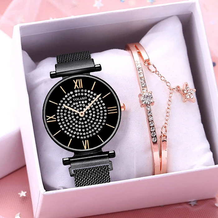 Лидер продаж женские часы с магнитной пряжкой полностью бриллиантовые браслет