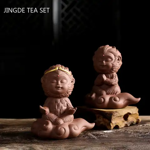 Творчество Фиолетовый Глиняный чай домашнее животное обезьяна статуя короля чайная фигурка орнамент ручной набор для чая чайный набор акс...
