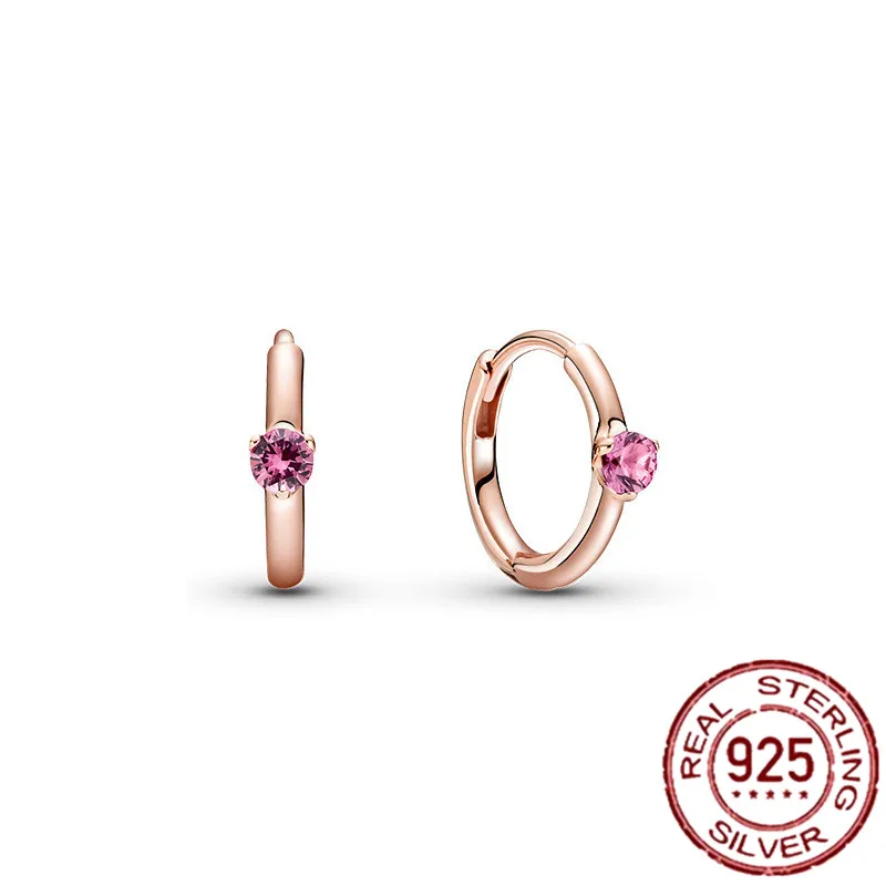 

925 Sterling silver New Year series Rose gold Solitaire Earrings Simple DIY Gift for Girlfriend Purple zircon earrings 5 Styles
