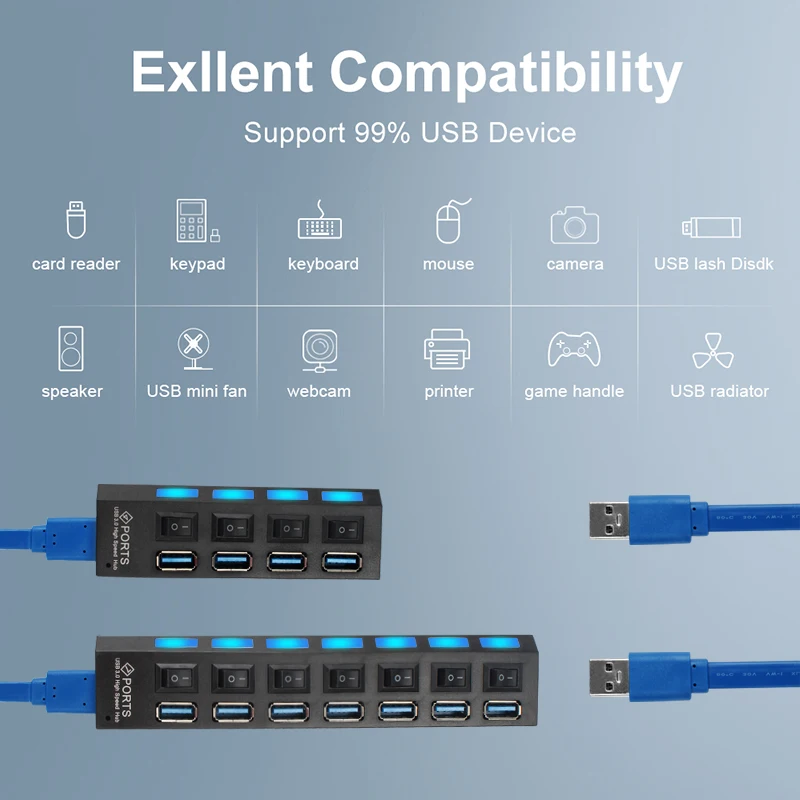 Концентратор USB 3 0 концентратор 2 разветвитель с несколькими портами 4/7 адаптером