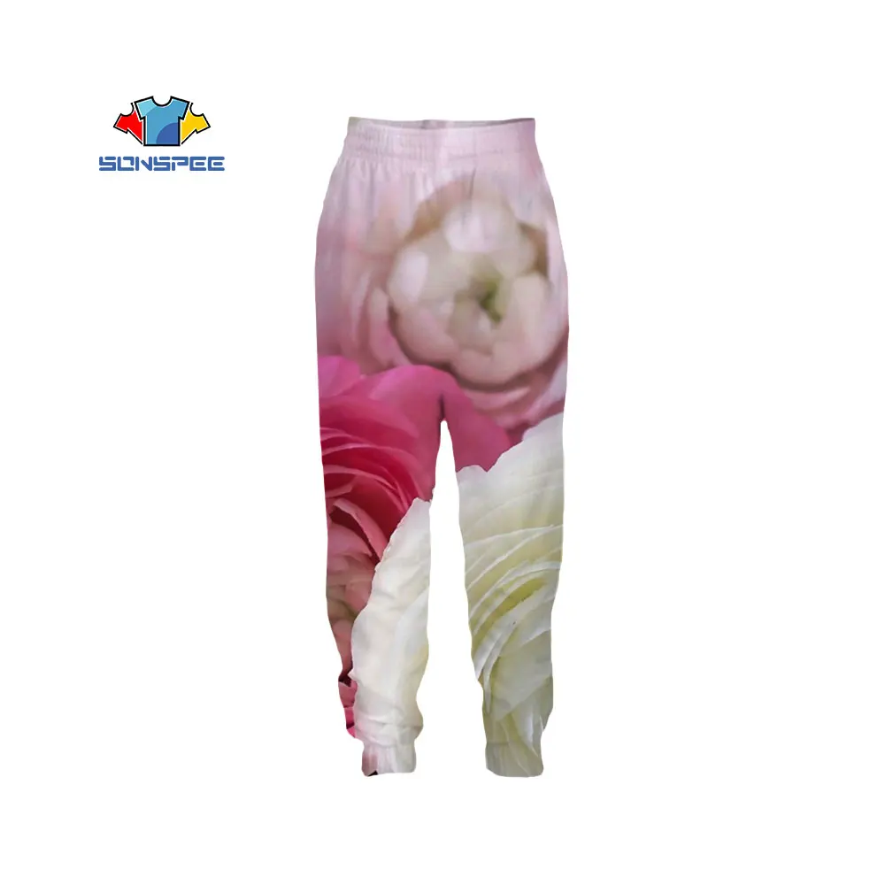 

SONSPEE NEW Rose Flower 3D Printing Street Loose Bright Hip Hop Lovely Sports Comfortable Pants Unique Fitness Elastic Overalls