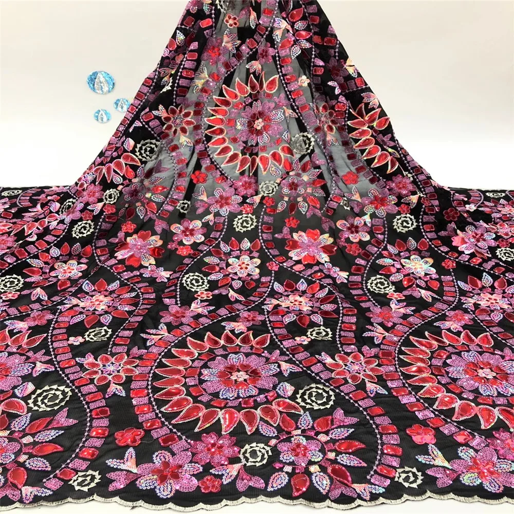 

Madison Velvet Lace Fabric African Sequin Lace Fabric Top Selling French Tulle Mesh Lace with Stones Nigerian Net Lace Fabric