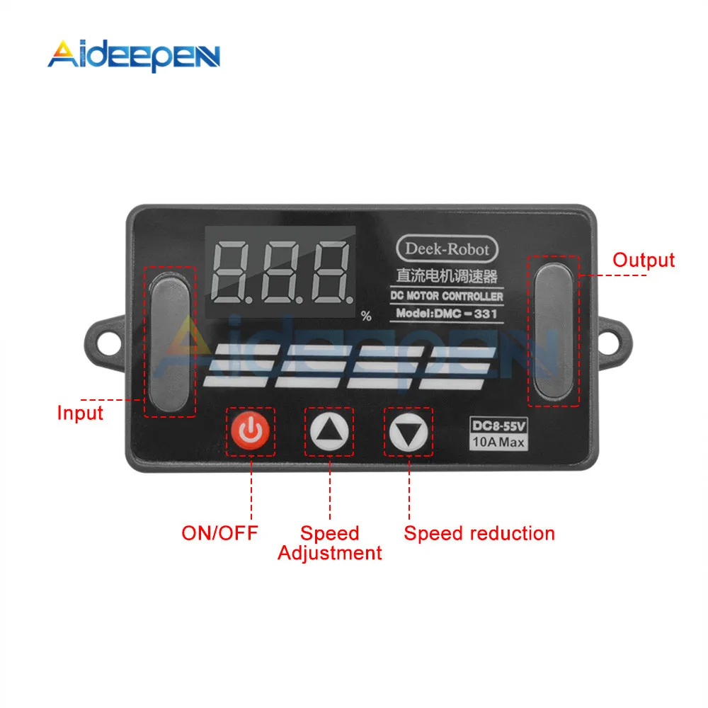 DMC-331 DC ШИМ-регулятор скорости двигателя контроллер 8V-55V 10A Mini LED Digital Switch 12V 24V 36V 48V |