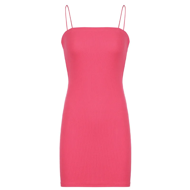 

2021 new solid color suspender skirt female street shooting hot girl fashion sexy one-line neck waist bottoming bag hip skirt