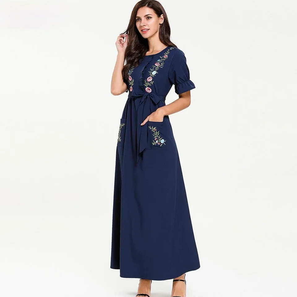 Женское платье с драпировкой, летнее свободное платье большого размера с коротким рукавом и вышивкой, 2021