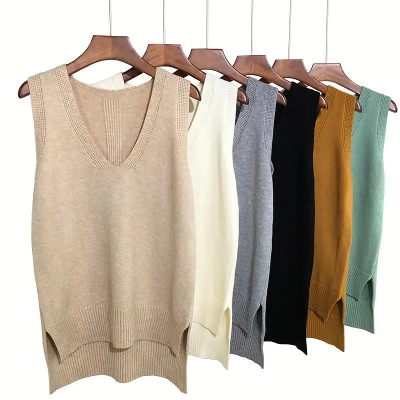 

2022 Women Sleeveless V-neck All-match Sweater Vest Female Loose Casual Lovely Fashion Waistcoat 2XL Ladies Knitted Vest Q19
