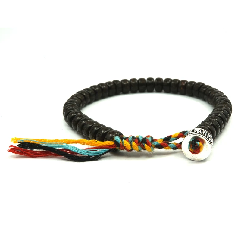 Тибетский серебряный буддийский плетеный браслет из хлопковой нитки с