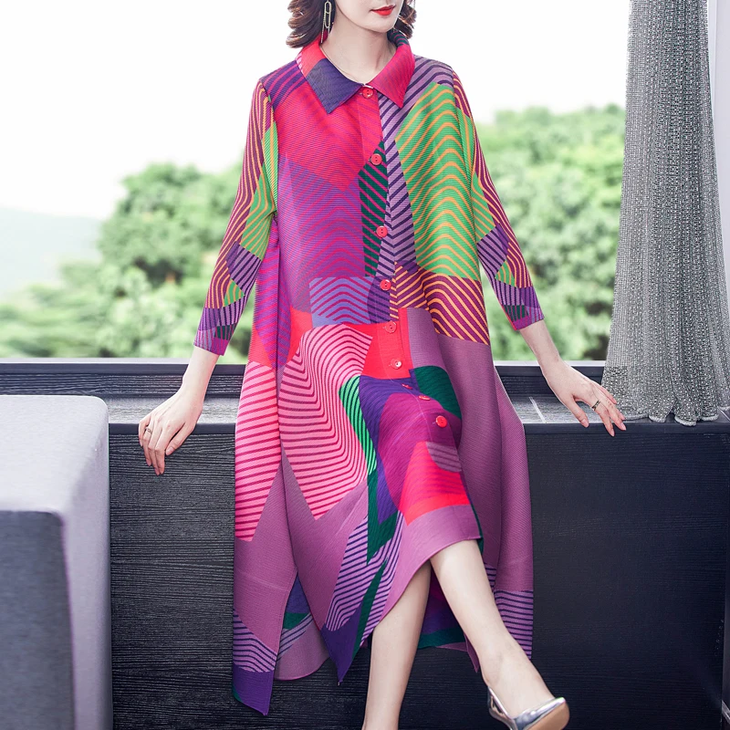

2022 Loose Print Long Sleeve Shirt Dress Spring Summer Casual Vintage Midi Dress Elegant Women Bodycon Party Evening Vestidos