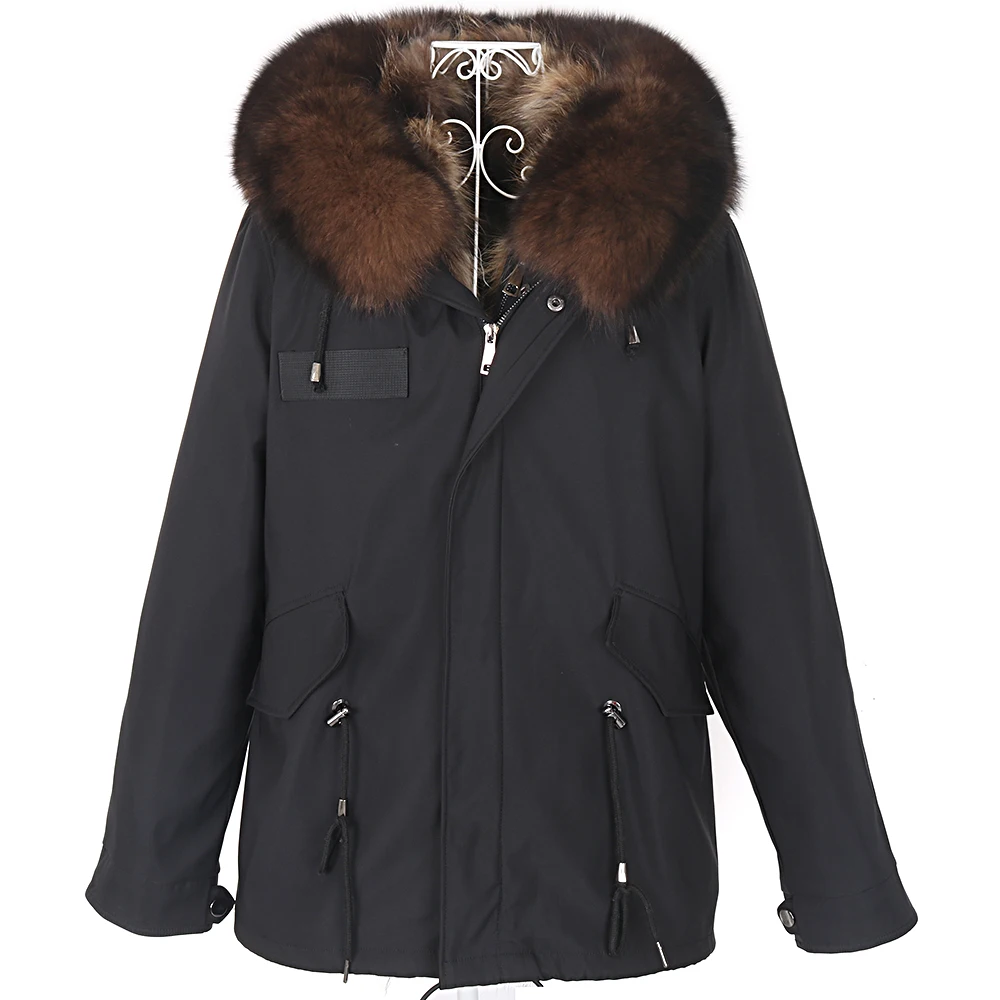 Winter New Short Coat Women Real Fur Coat Waterproof Parka Natural Raccoon Fur Liner and Collar Hooded Casual Jacket