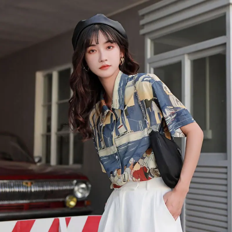 Блузка с принтом XITAO Летняя Повседневная рубашка узорами на одной груди 2020 |