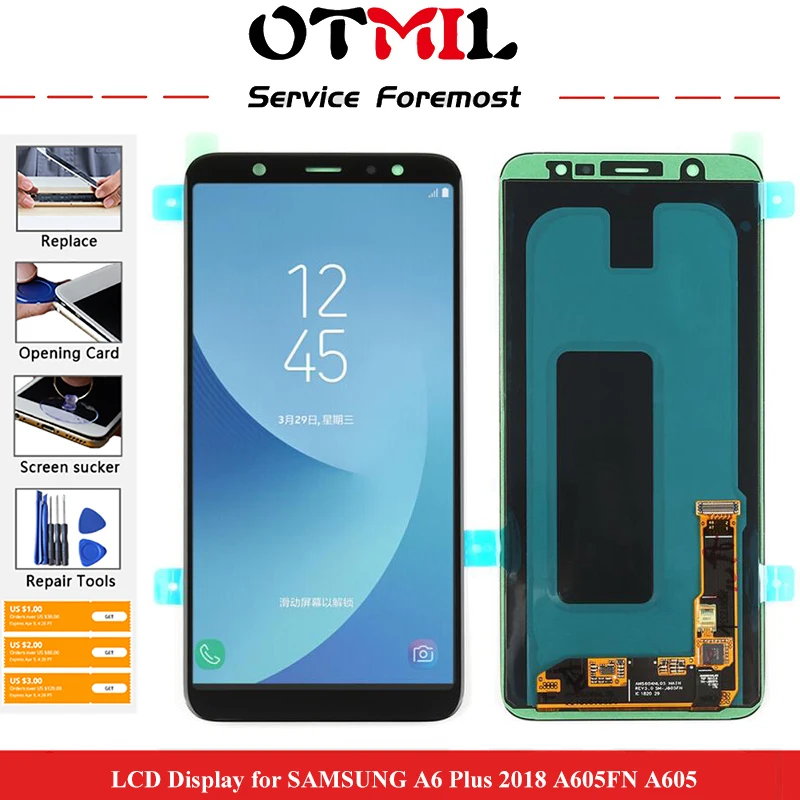 

ЖК-дисплей OTMIL 6,0 дюйма AMOLED для SAMSUNG Galaxy A6 Plus 2018, сенсорный экран, дигитайзер для SAMSUNG A605, ЖК-дисплей A605FN A605