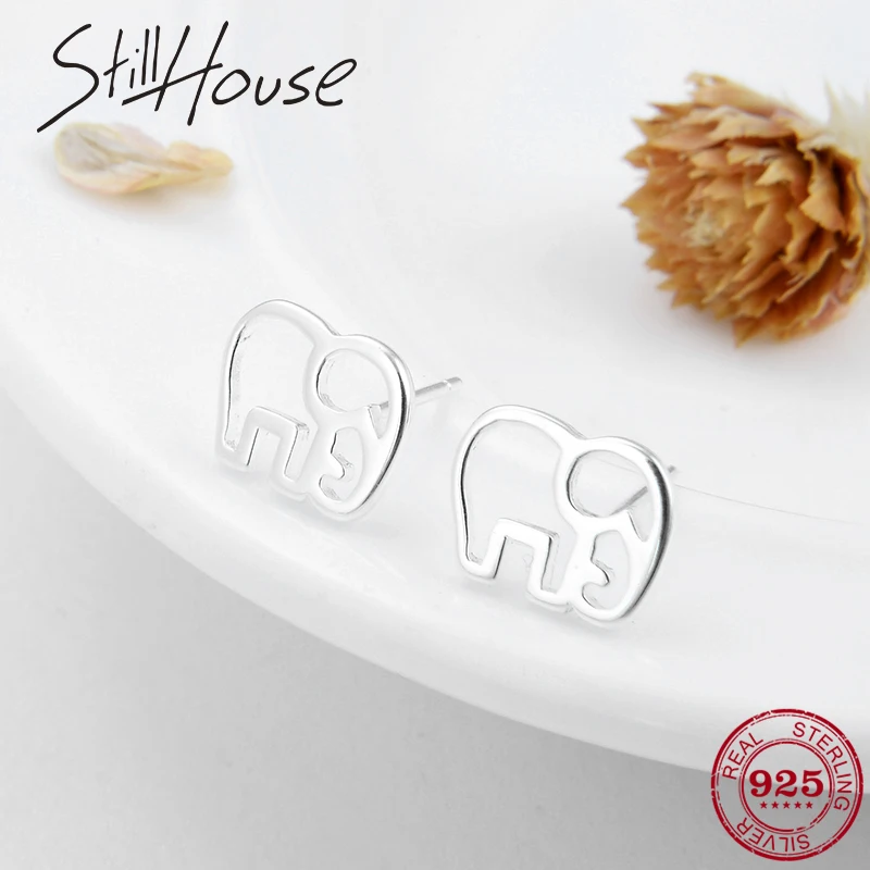 Подлинное серебро 925 пробы серьги с животными слоны маленькие серьги-гвоздики