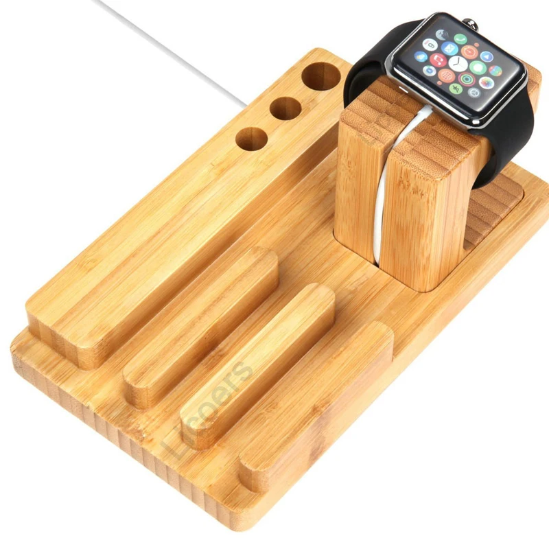 3 in 1 bamboo wooden charging station for iphone mobile phone holder stand charger stand base for apple watch ipad storage box free global shipping