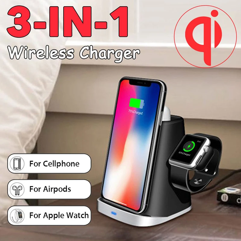 3 в 1 Qi Беспроводной Зарядное устройство Pad для Airpod for Apple Watch 2/3/4 Быстрая зарядка