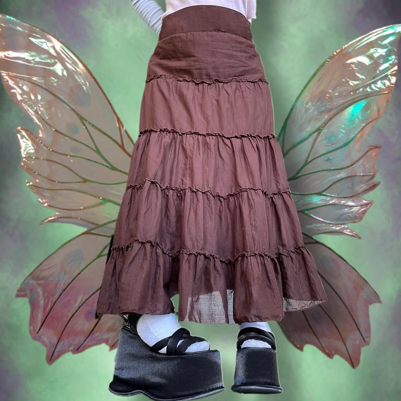 

Y2K Fairycore Falda Midi с цветочным принтом трапециевидная Свободная юбка в стиле 90-х винтажная гранж Бохо с оборками на подоле уличная одежда