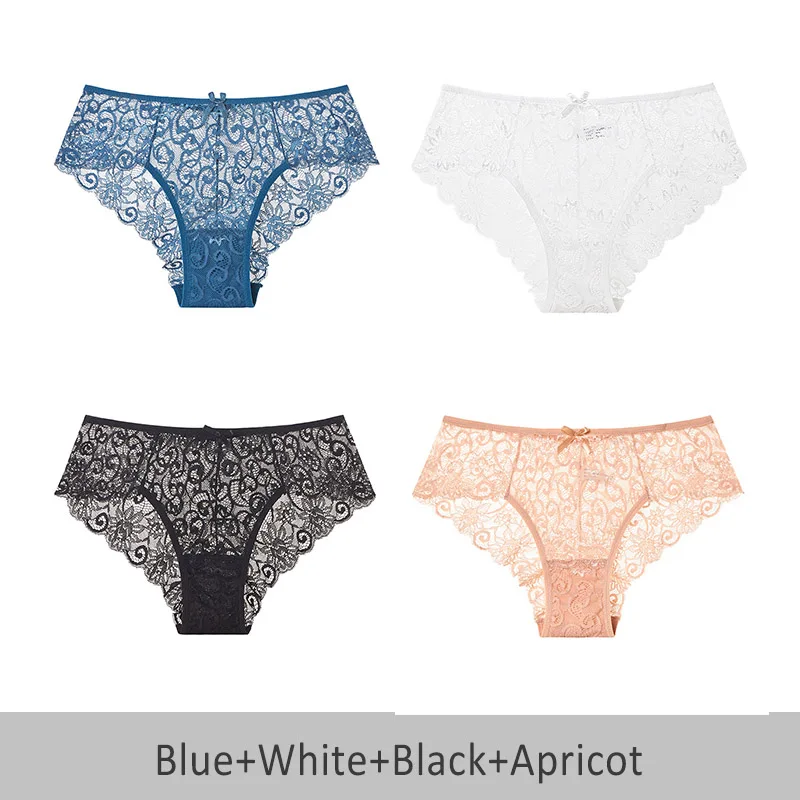 Blue White Black Apr DULASI Сексуальное нижнее белье женщин среднего роста Лучшие продажи высокого класса кружева трусы девушка 4 шт - Цвет: Blue White Black Apr