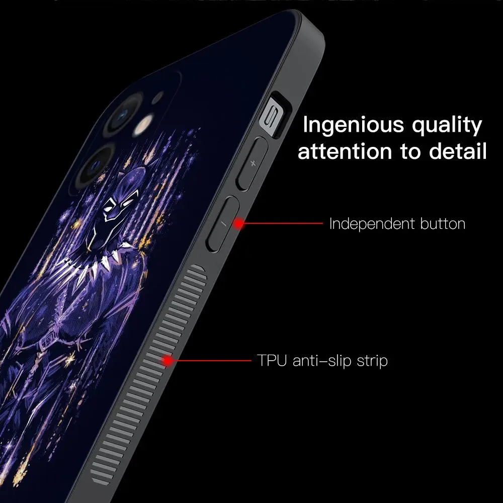 Phone Case For iPhone 14 13 12 11 Pro Max Mini XS Max XR X 7 8 Plus 6S Cover Silicone Shell Fundas Marvel Heroes Black Panther