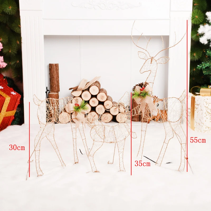 

Luminous Elk Christmas Decoration Iron Deer Christmas Tree Decoration Three-piece Christmas Home Ornaments New Year's Gift
