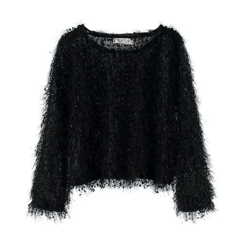Блузка женская с кисточками Свободный Топ круглым вырезом пушистая блестящая