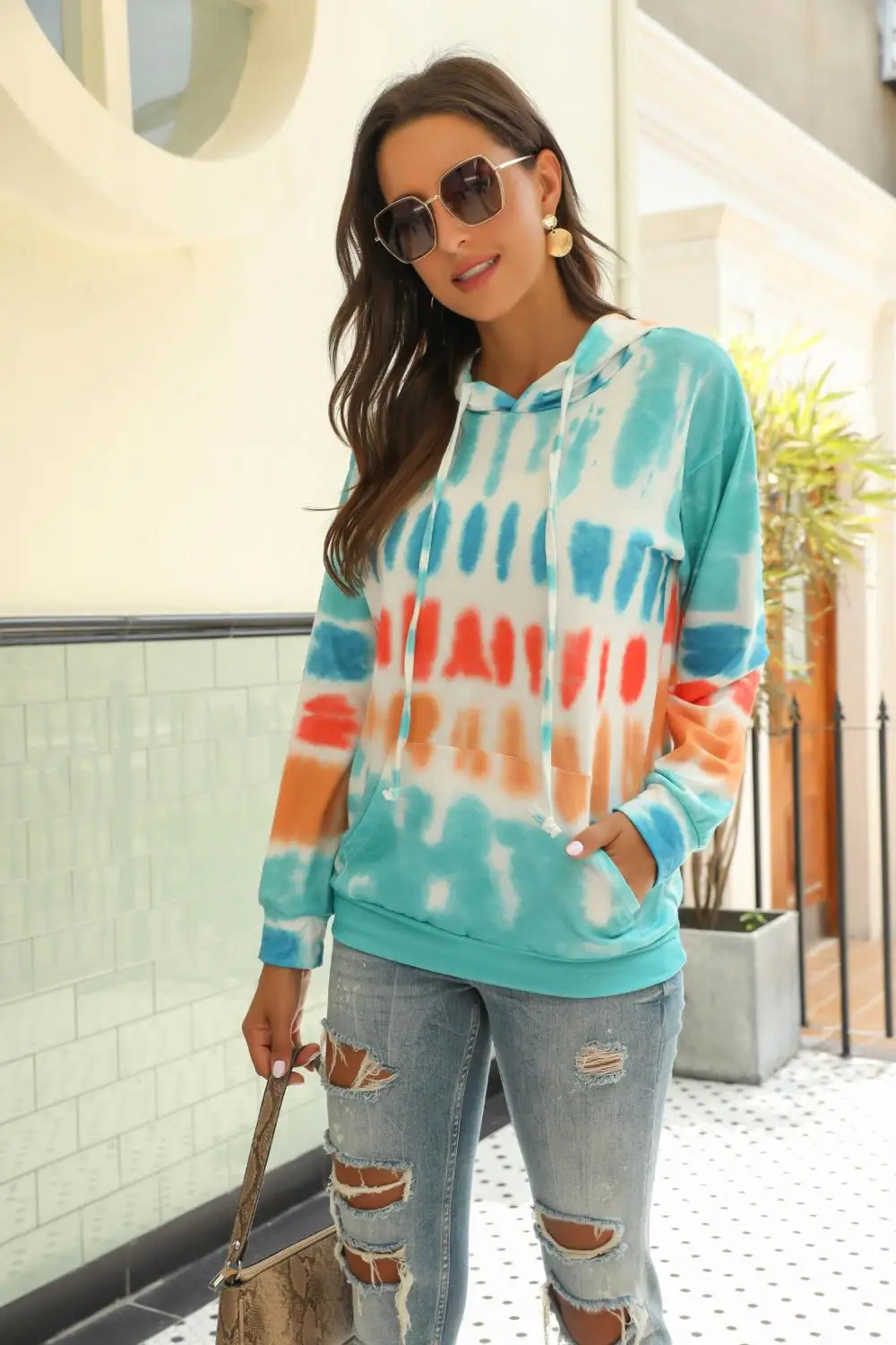 

2020 Streetwear Hot Sale Top Women's Autumn and Winter New Product Flower Tie-dye Hooded Coat