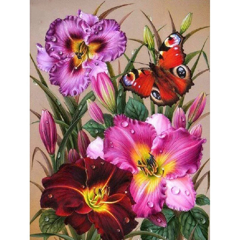 

Diy 5D Art Diamond Painting Realist Butterfly Flower Full Square Round Drill Embroidery Cross Stitch Kit Painting Home Decor