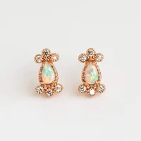 minimal simple single stone stud earring white fire opal stone silver color rose gold geometric mini delicate opal jewelry girl