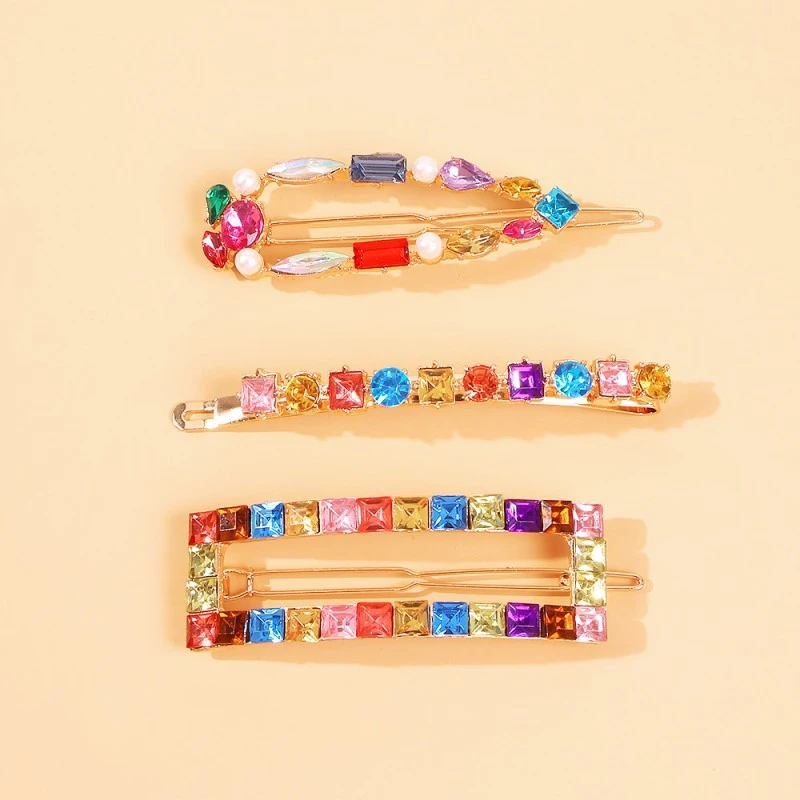 Head Clips Hair Accessories Alloy Lady Water Drop Clip Square Color Diamond Hairclip Card Female Rhinestones Hairpins | Красота и