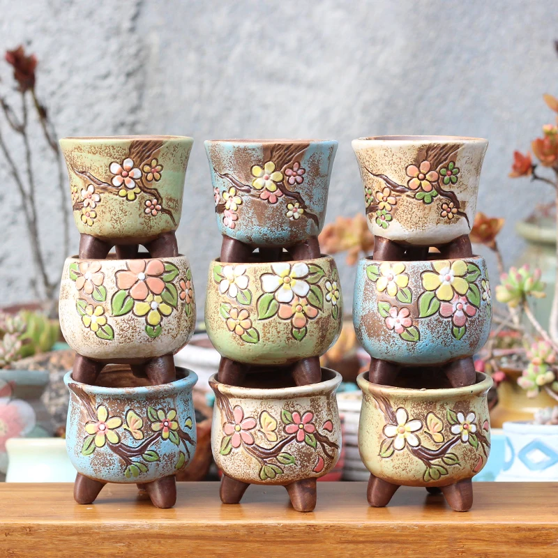 

Horticultural Hand-painted Fleshy Plant Pot Rough Pottery Korean-style Simple Small Old Pile Air Permeable Thumb Pot Ceramics