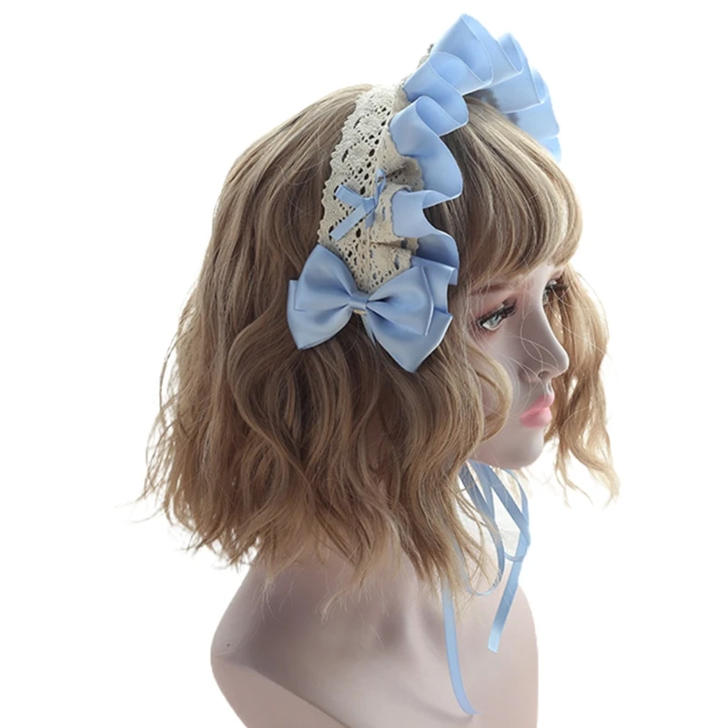 

Женский готический головной убор Q1FA, Кружевная повязка на голову с оборками и бантом, милая горничная из аниме, аксессуары для косплея, зако...