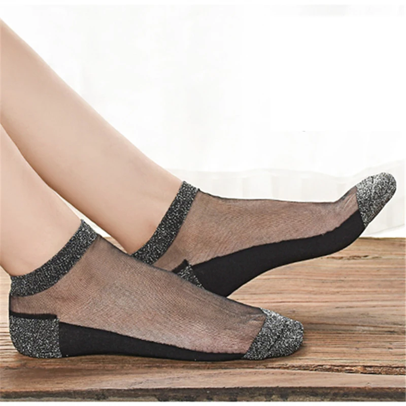 5 pairs/lot New style Quality Socks female Lace  socks summer  short socks crystal ice silk cotton bottom Ultra-thin boat socks