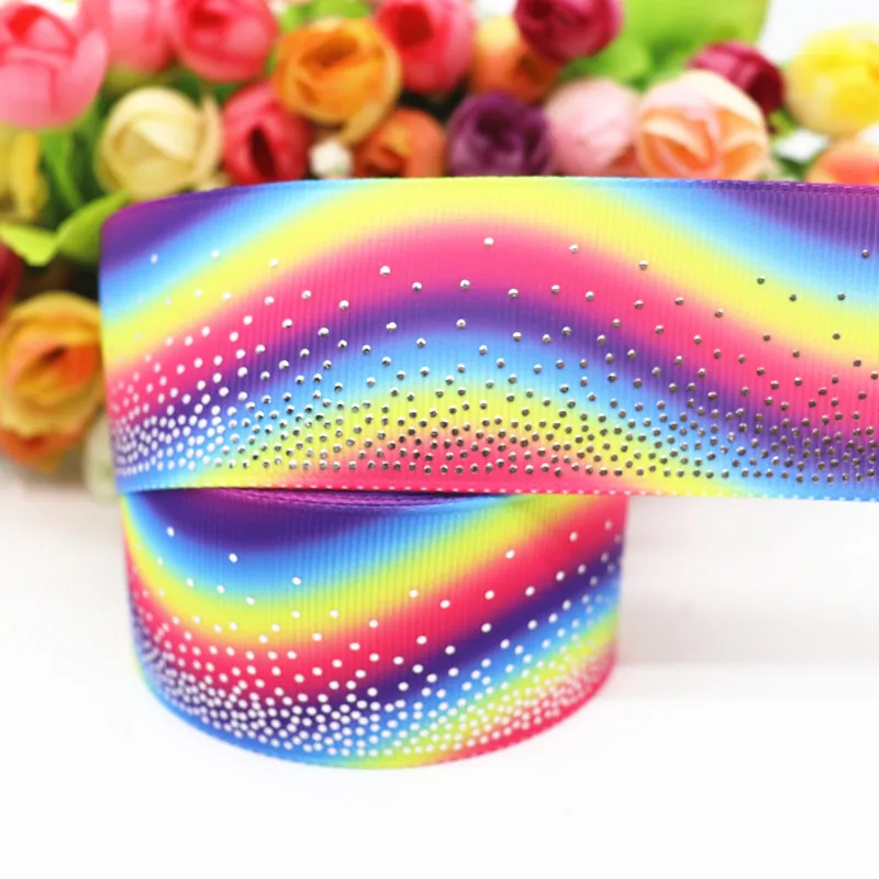 10 Yards 1.5&quot 38MM Silver Dots Foil Rainbow Printed Grosgrain Ribbon For Hair Bows DIY Crafts Handmade Accessories M19091601 | Дом и сад