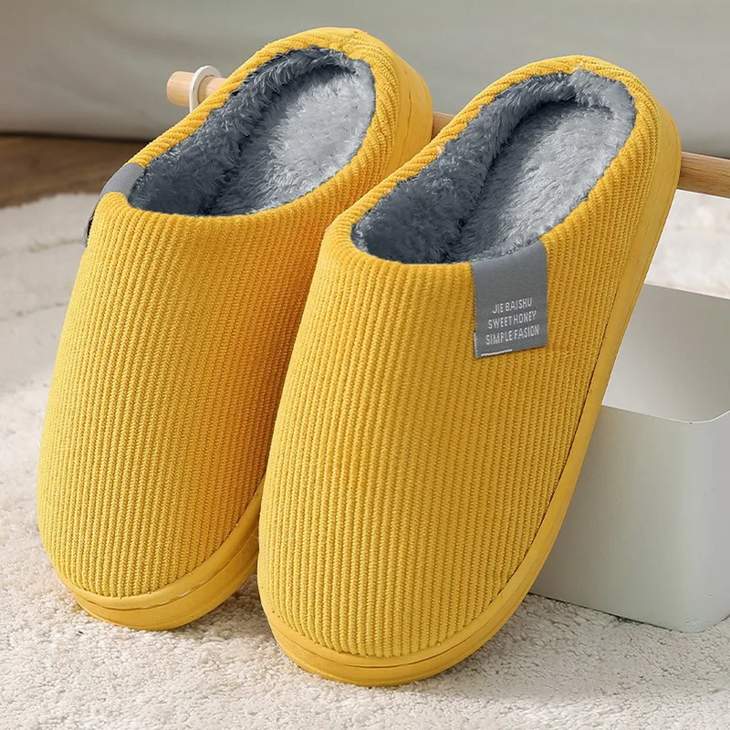 

Women Fashion Shoes Stripe Corduroy Indoor Autumn and Winter Warm Slides Women Plush Cotton Slippers Household Fur Slides