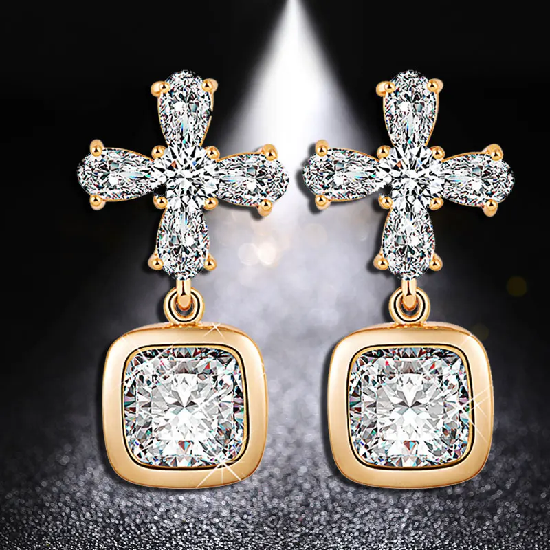 

HUAMI 18K Plated Gold Cross Drop Earrings for Women Fine Jewelry Ins Hot Sale Kolczyki Damskie Wedding Party Fashion Style Ear