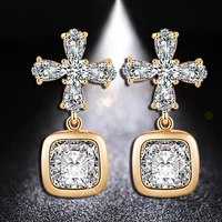 huami 18k plated gold cross drop earrings for women fine jewelry ins hot sale kolczyki damskie wedding party fashion style ear
