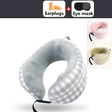 U Shaped Memory Foam Travel Pillow Bedding Car Aircraft Neck Massage Pillows Cotton Plaid Free Eye Mask and Earplugs (3)