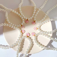 twelve constellations imitation pearl chain necklace for women pink heart pendant necklaces clavicle choker boho trendy jewelry