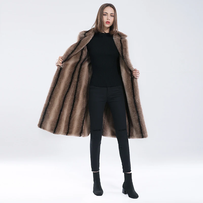 Women Winter Fur Jacket Woolen Coat Casual Winter Outerwear Faux Mink Fur Coat Ladies Parka Thick Warm Overcoat with Belt